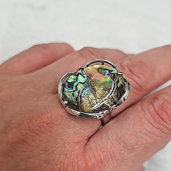 Silvertone Statement Abalone Shell Ring - Picture 3 of 5